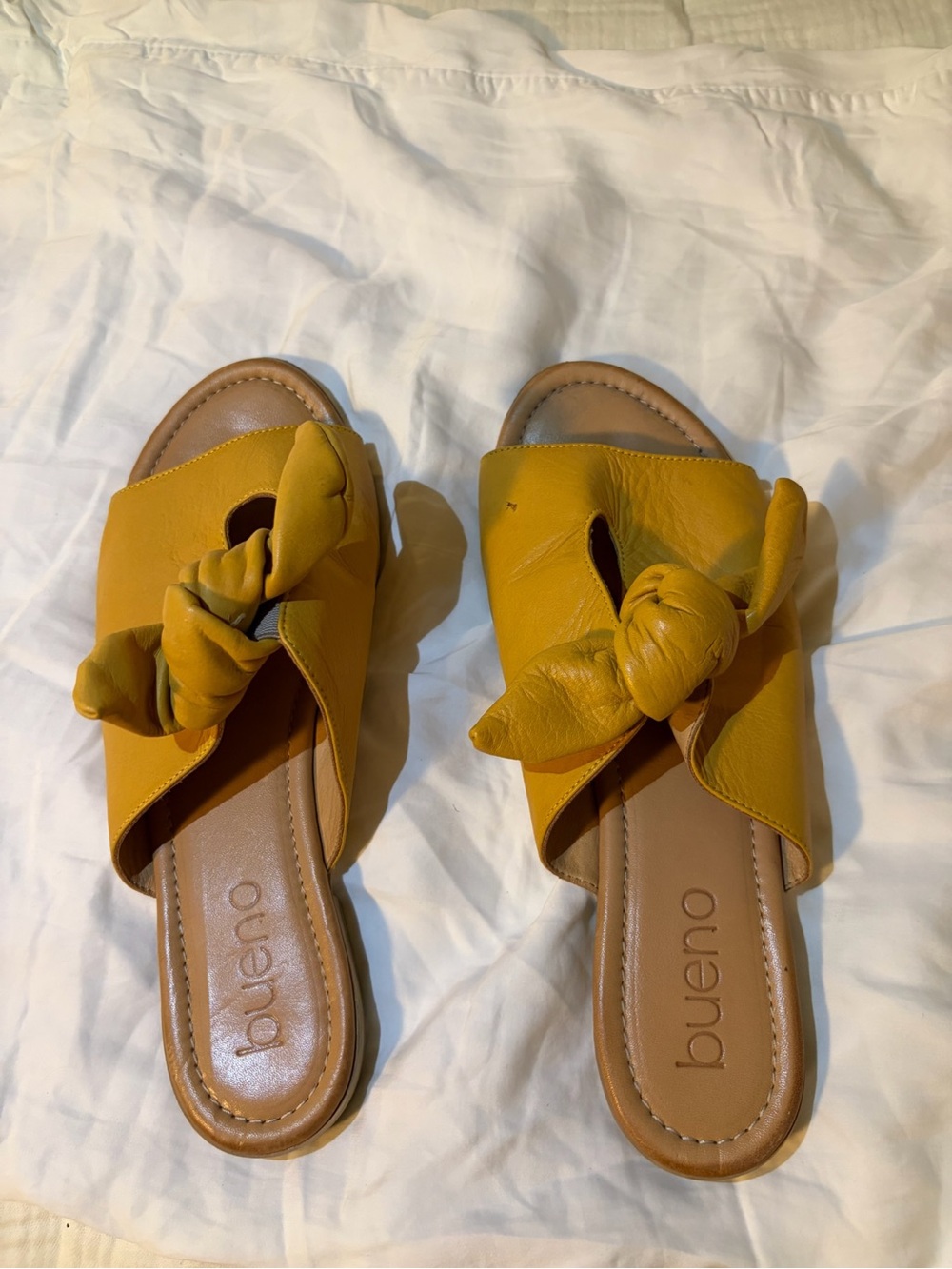 Anthropologie Bueno Women's Mustard Knot Slide Sandals 41